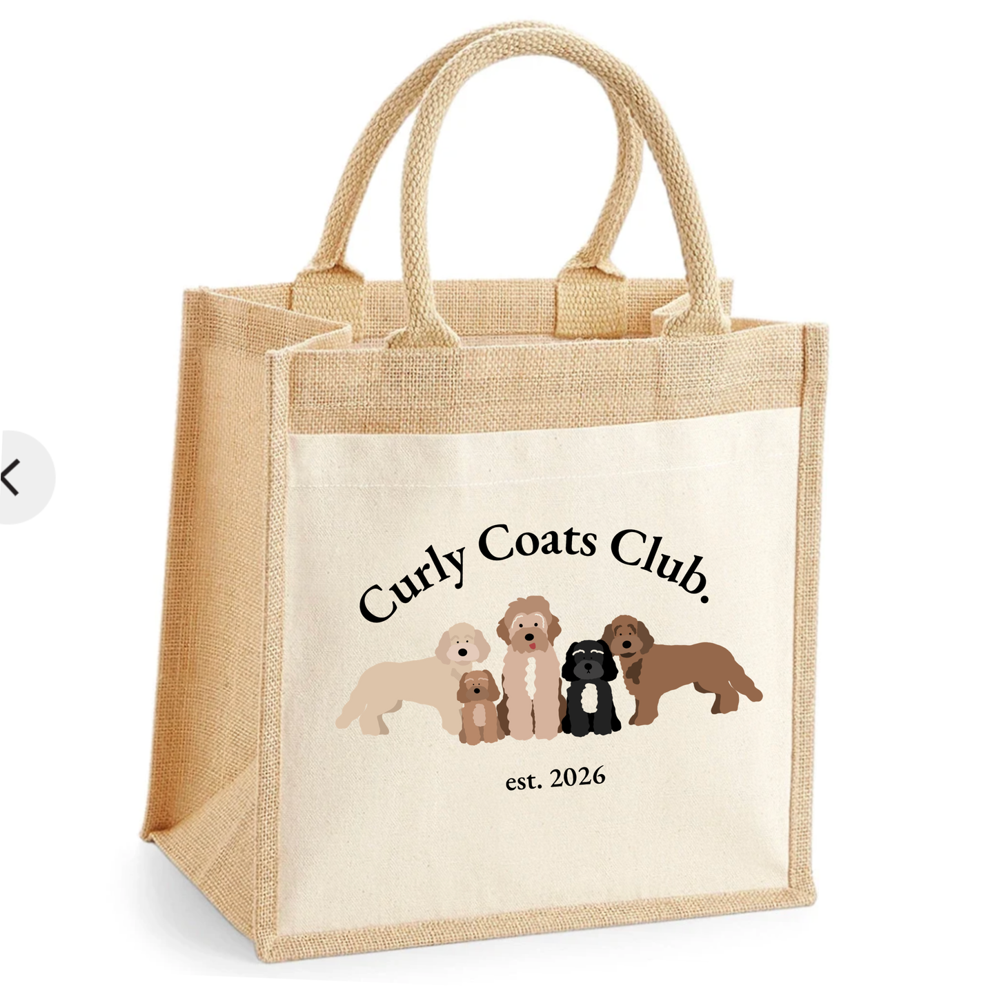 Curly Coats Club Jute Tote Bag Boog and Bear