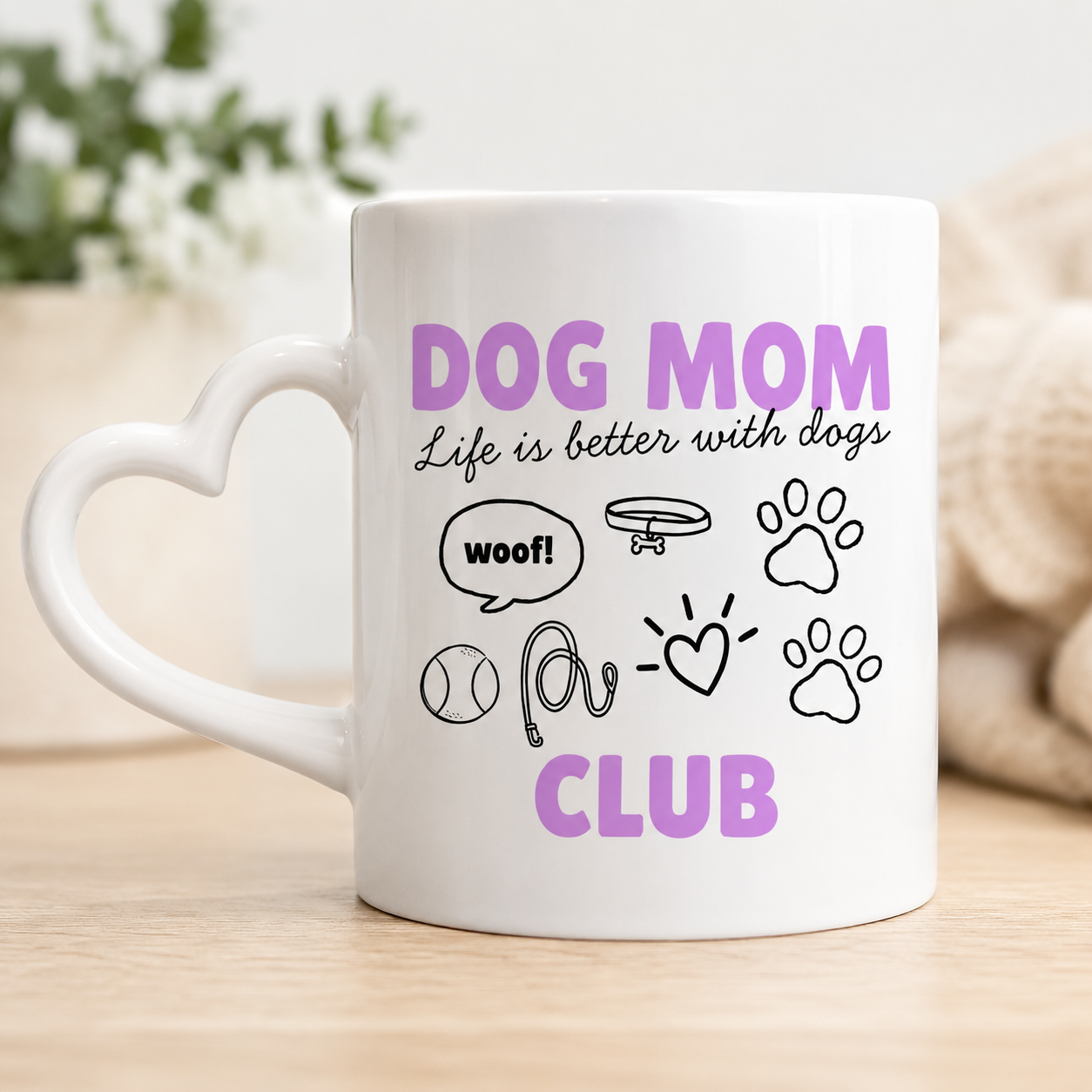 Dog Mom Club Personalised Heart Handle Mug | Custom Letter Mug | Dog Lover Gift | Keepsake Drinkware