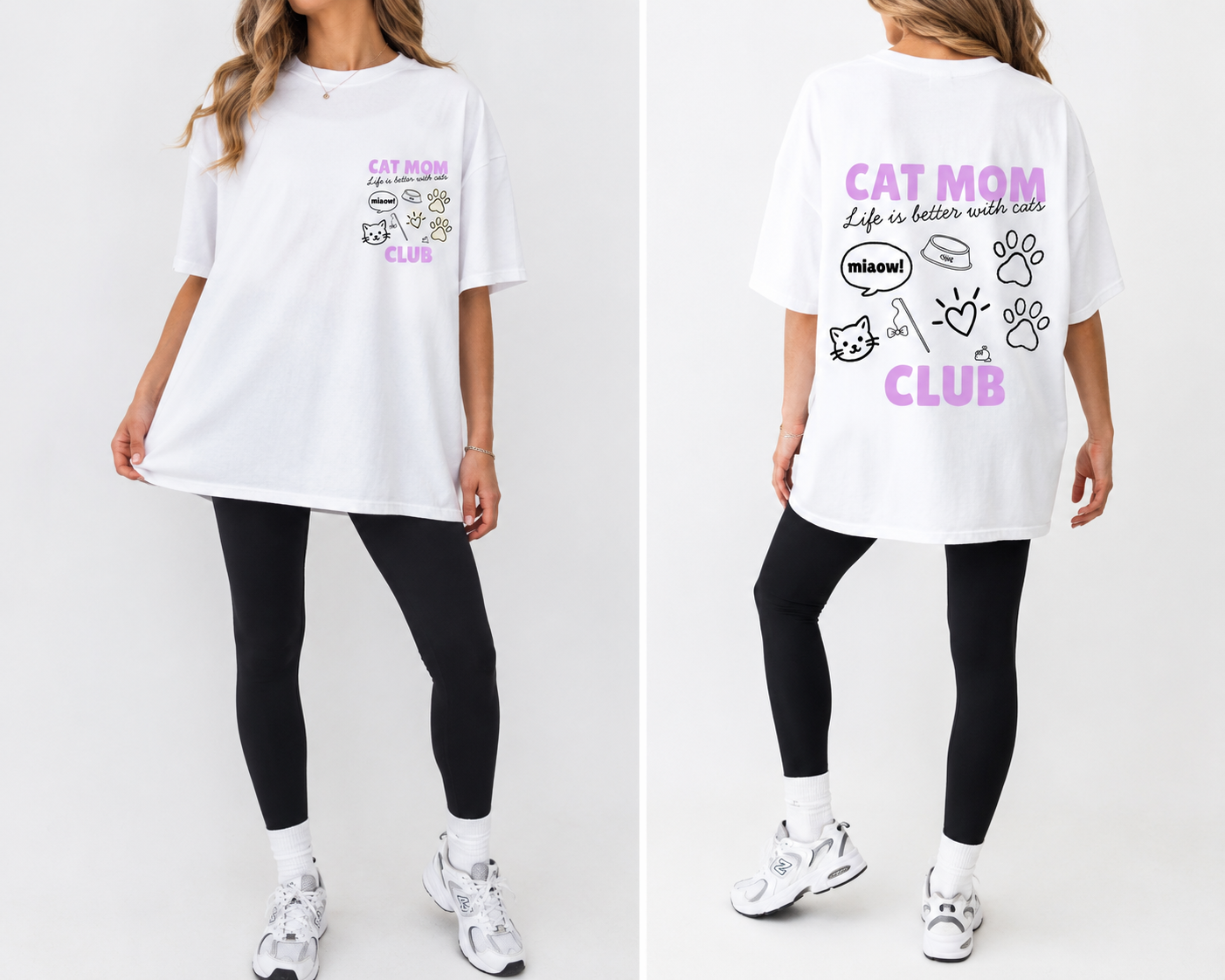 Cat Mom Club T-Shirt | Printed Front & Back Graphic Tee | Cat Lover Gift | Sizes XS–2XL