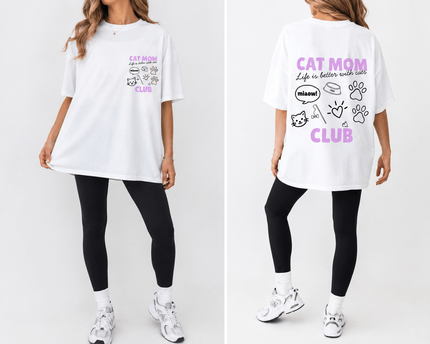 Cat Mom Club T-Shirt | Printed Front & Back Graphic Tee | Cat Lover Gift | Sizes XS–2XL - Boog and Bear