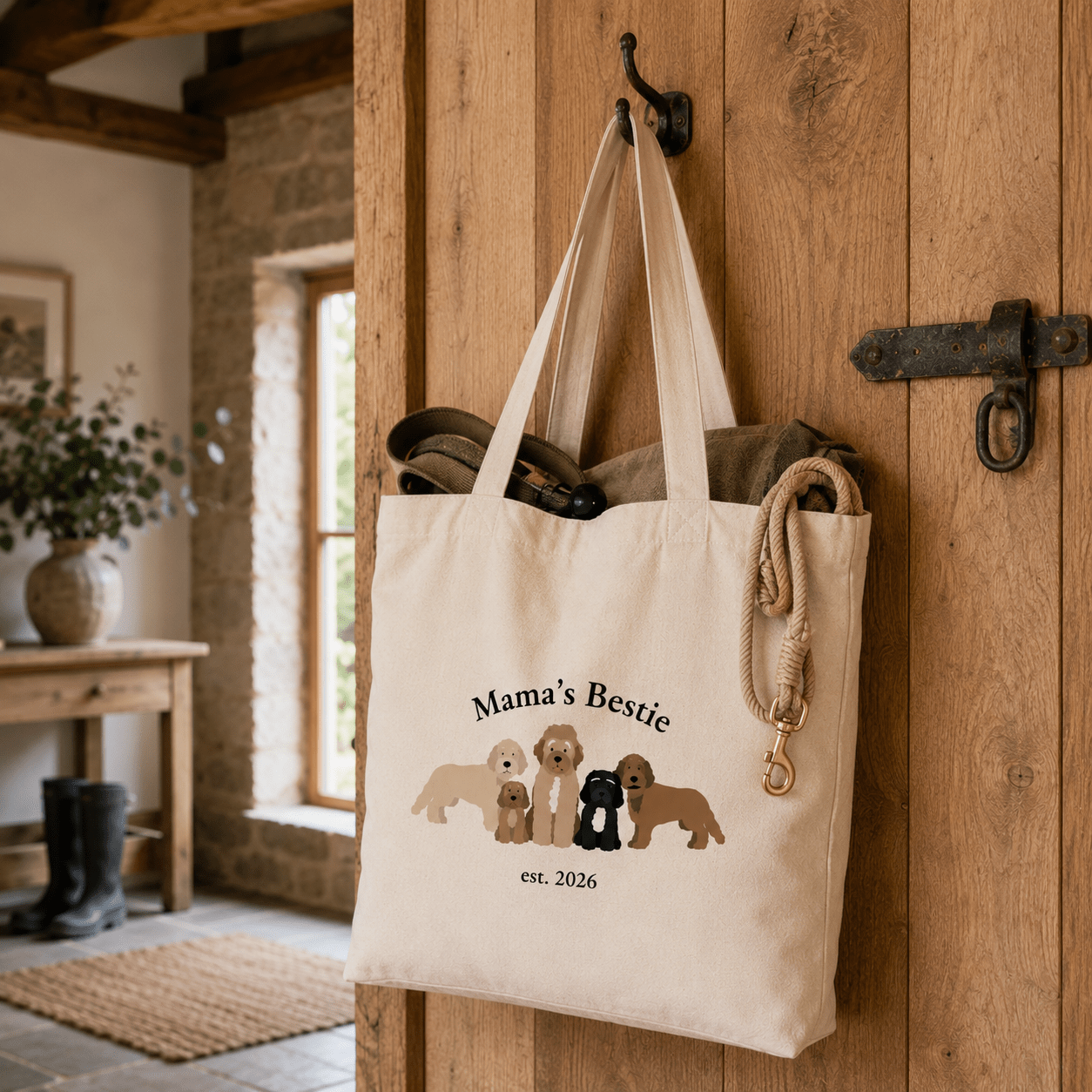 Curly Coats Club Printed Cotton Tote Bag, Everyday Canvas Shopper - Boog and Bear