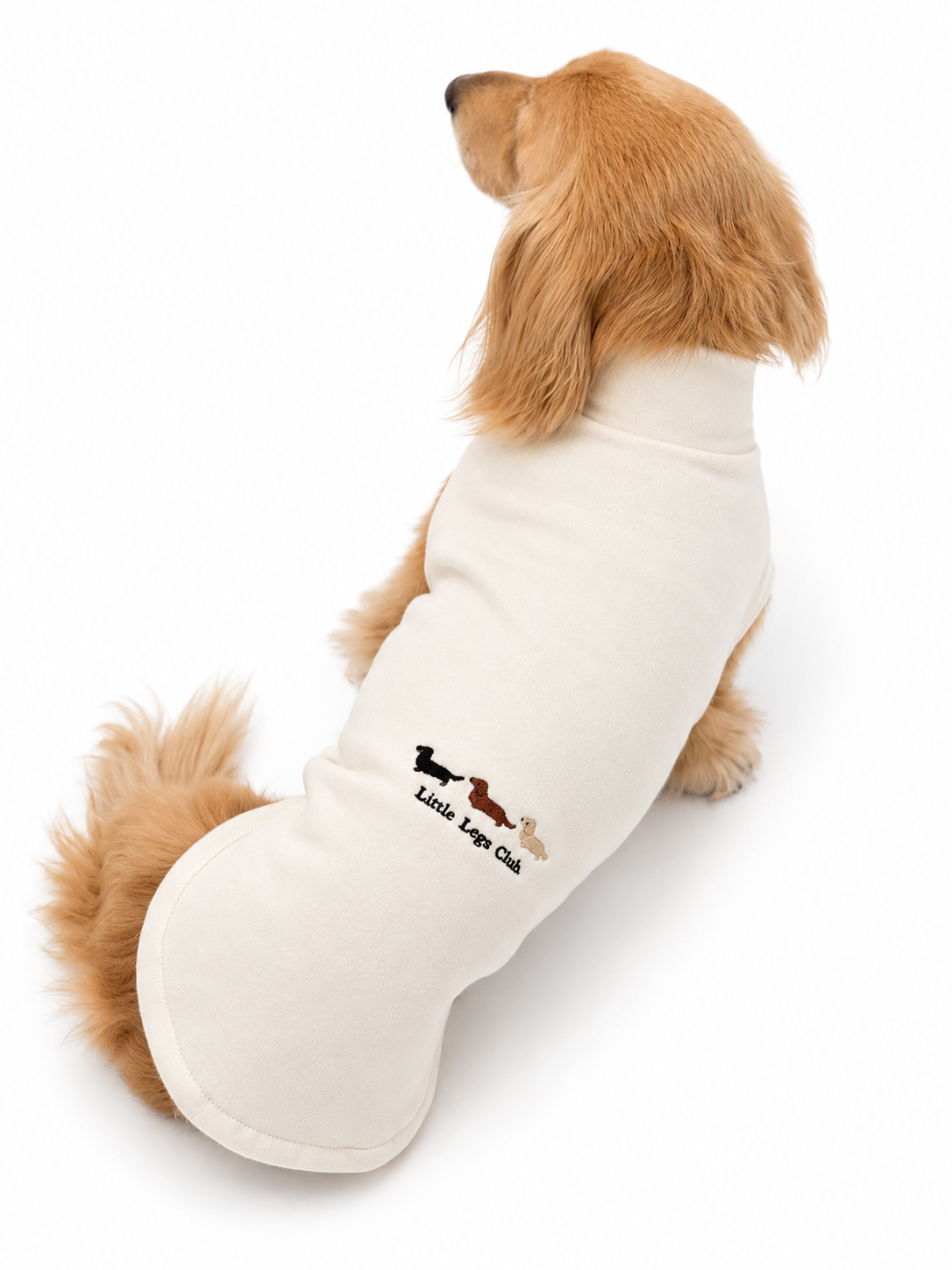 Little Legs Club Made to Measure Dog Sweater | Embroidered Dachshund Design | Cream | Custom Fit for Your Dog