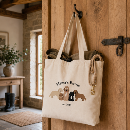 Curly Coats Club Printed Cotton Tote Bag, Everyday Canvas Shopper
