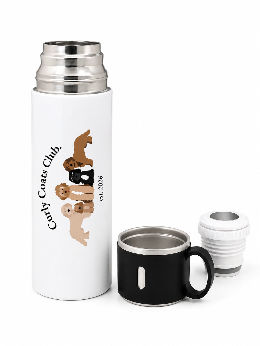 Curly Coats Club Stainless Steel Flask with Cup Lid/Travel Water Bottle