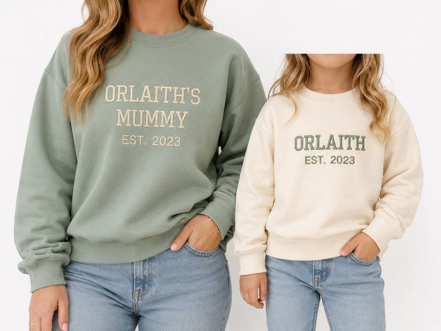 Mama and Me Personalised Varsity Adult Sweaters | Embroidered Family Set | Matching Outfits for Mum and Child