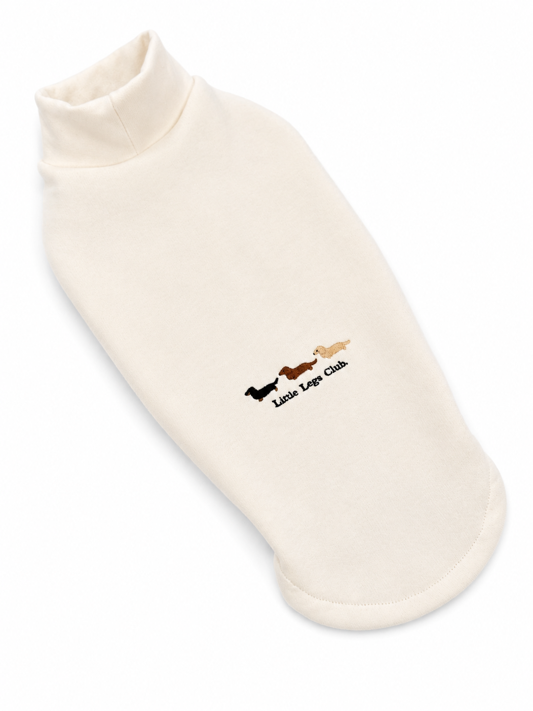 Little Legs Club Made to Measure Dog Sweater | Embroidered Dachshund Design | Cream | Custom Fit for Your Dog