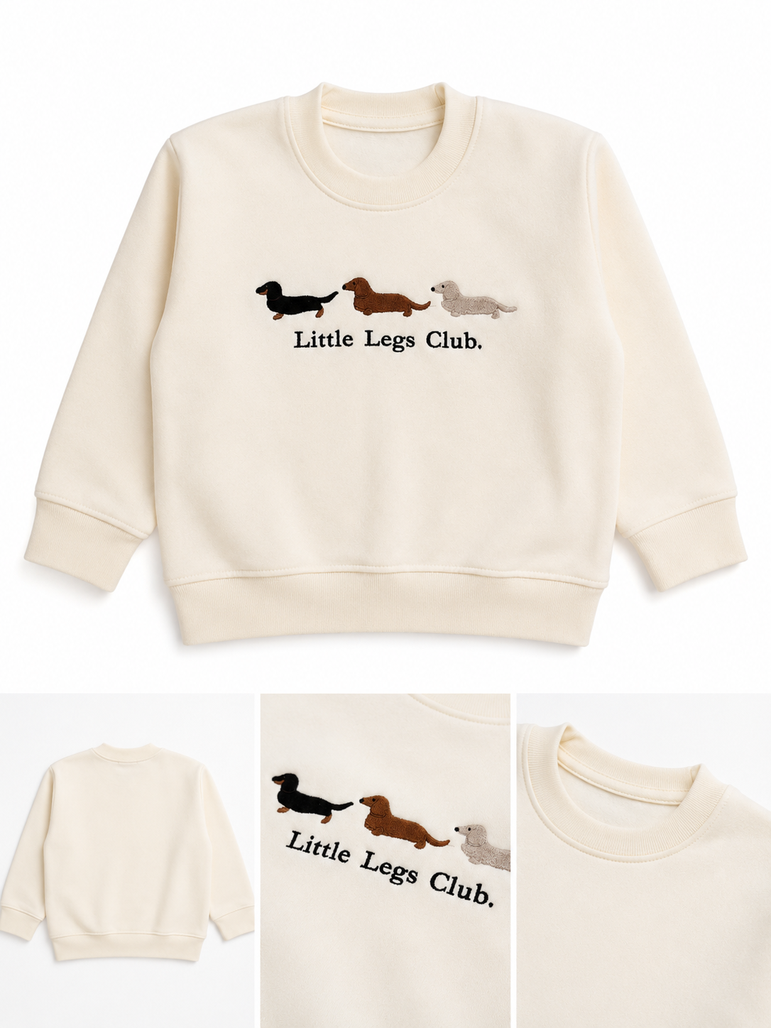 Little Legs Club Mini Sweater | Dachshund Design Sweatshirt | Cream | Ages 1–9 | Dog Lover Gift
