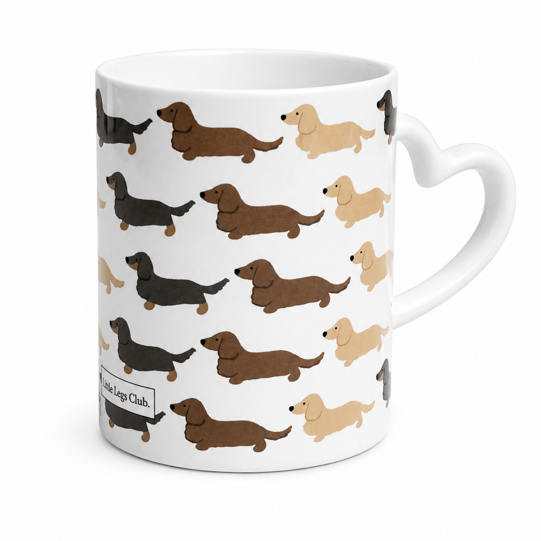 Little Legs Club 11oz Heart Handle Mug | Full Wrap Dachshund Design | Dog Lover Gift | Individually Boxed