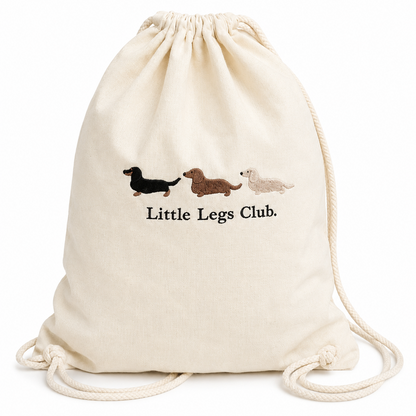 Little Legs Club Embroidered Drawstring Bag | 100% Cotton | Dachshund Design | Dog Lover Gift