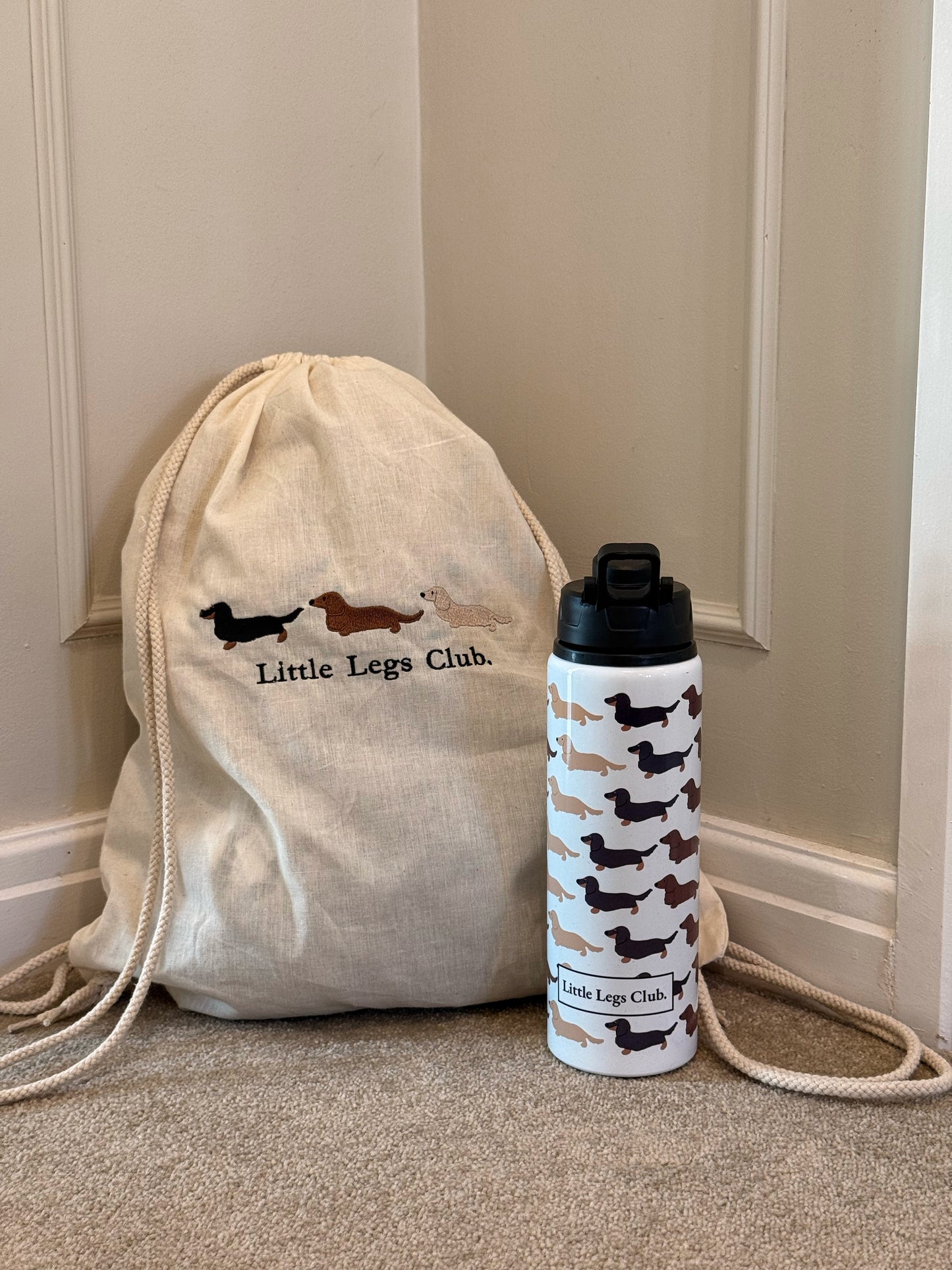 Little Legs Club Embroidered Drawstring Bag | 100% Cotton | Dachshund Design | Dog Lover Gift