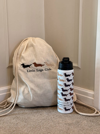 Little Legs Club Embroidered Drawstring Bag | 100% Cotton | Dachshund Design | Dog Lover Gift