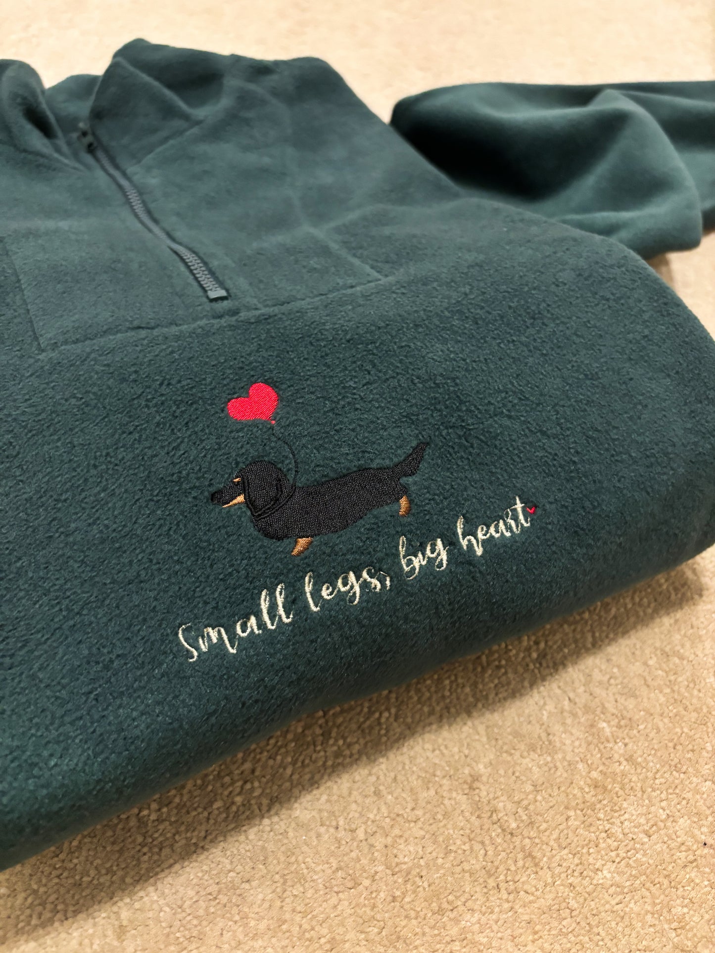 'Small Legs, Big Heart' Quarter Zip Personalised Fleece