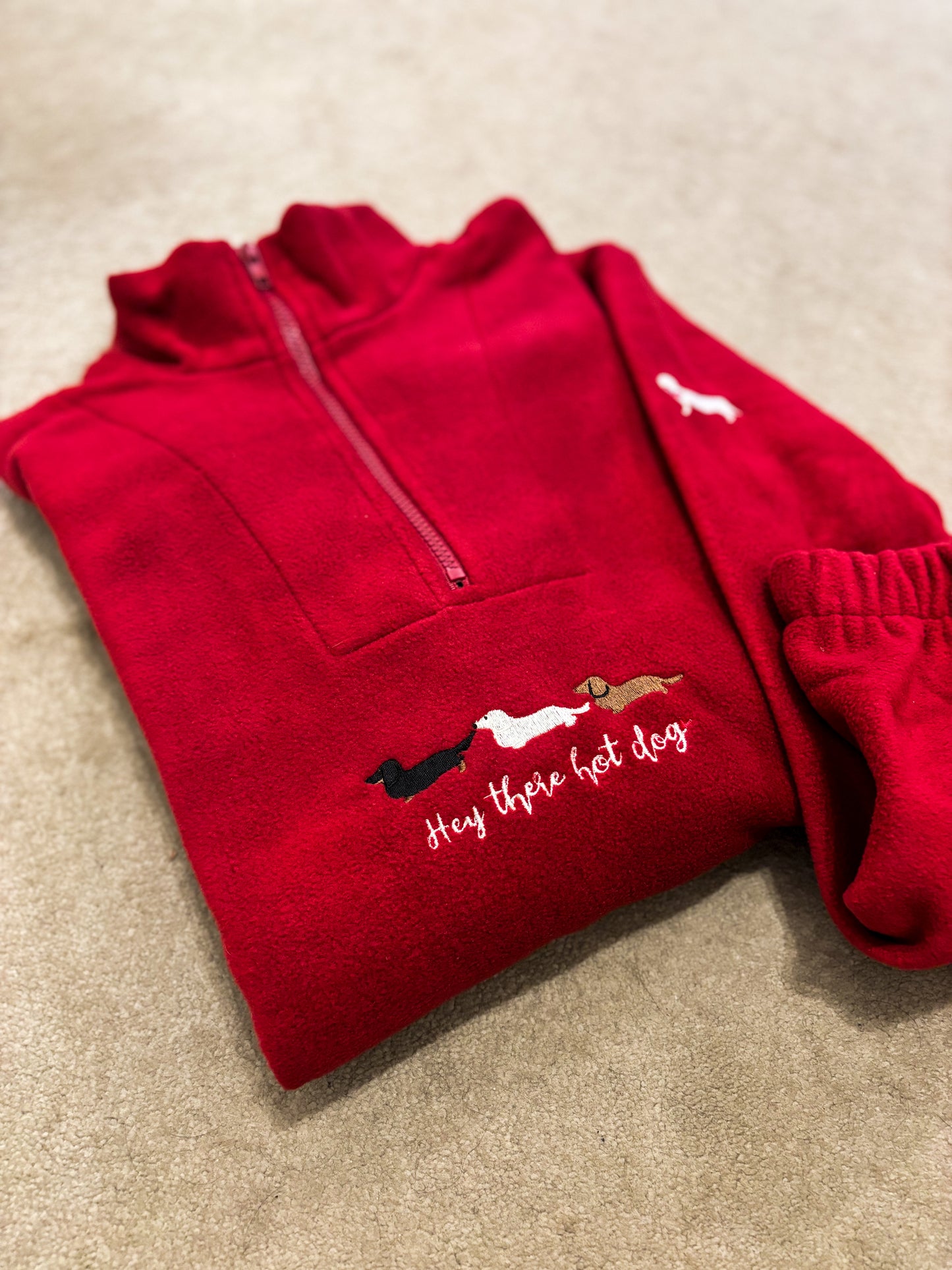 'Hey There Hot Dog' Quarter Zip Personalised Fleece