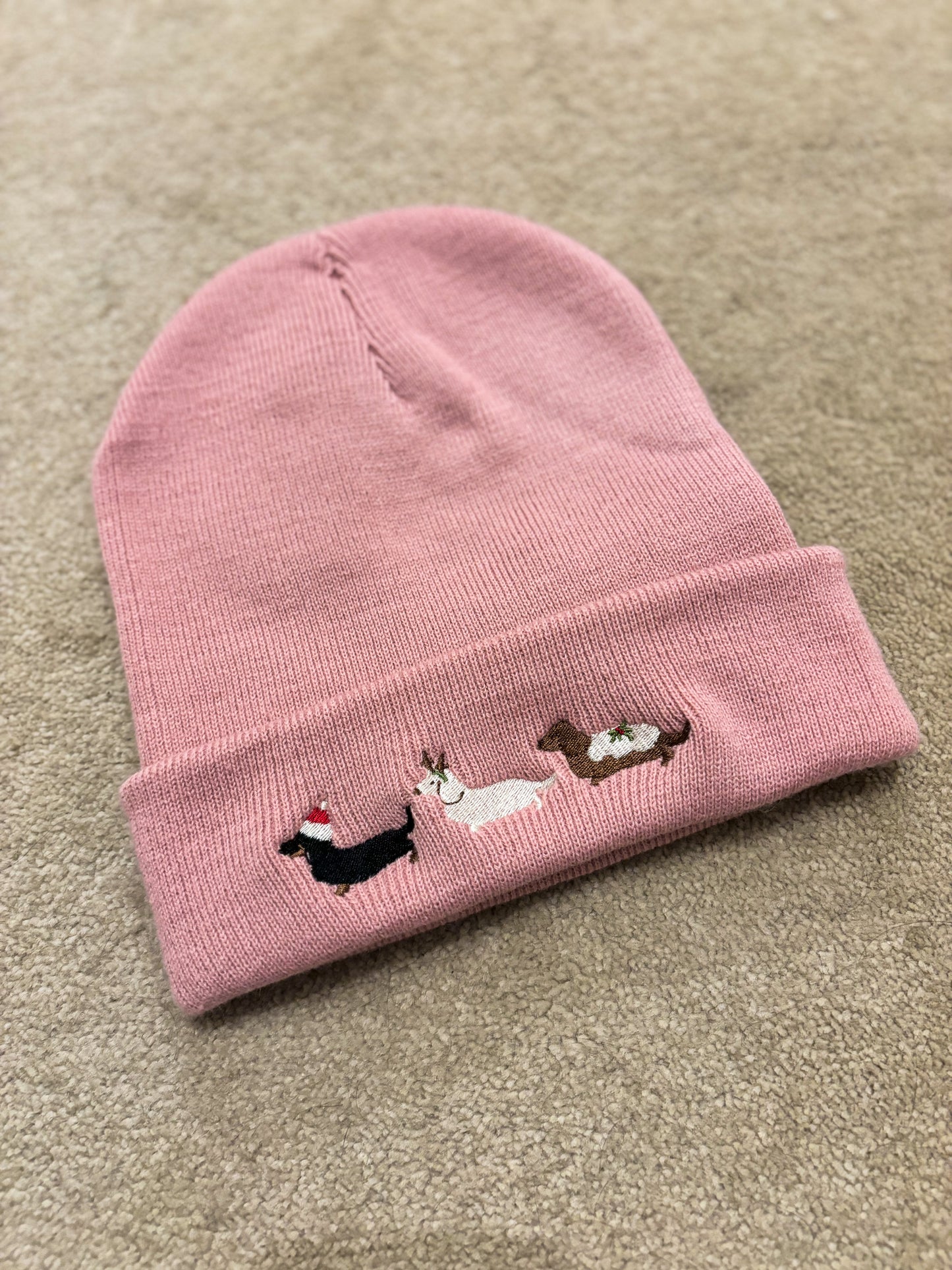 Christmas Dachshund Embroidered Beanie