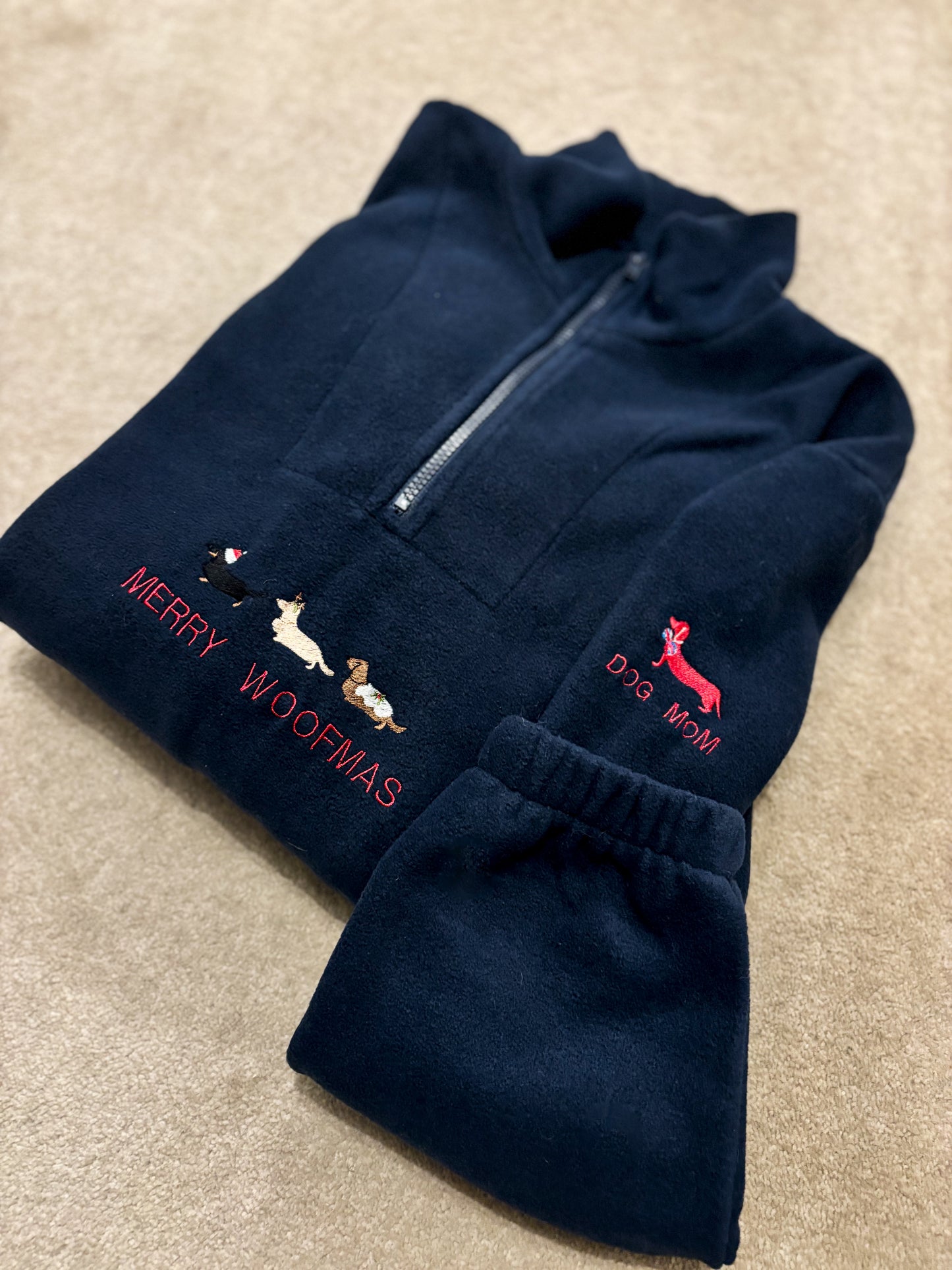 'Merry Woofmas' Quarter Zip Personalised Fleece