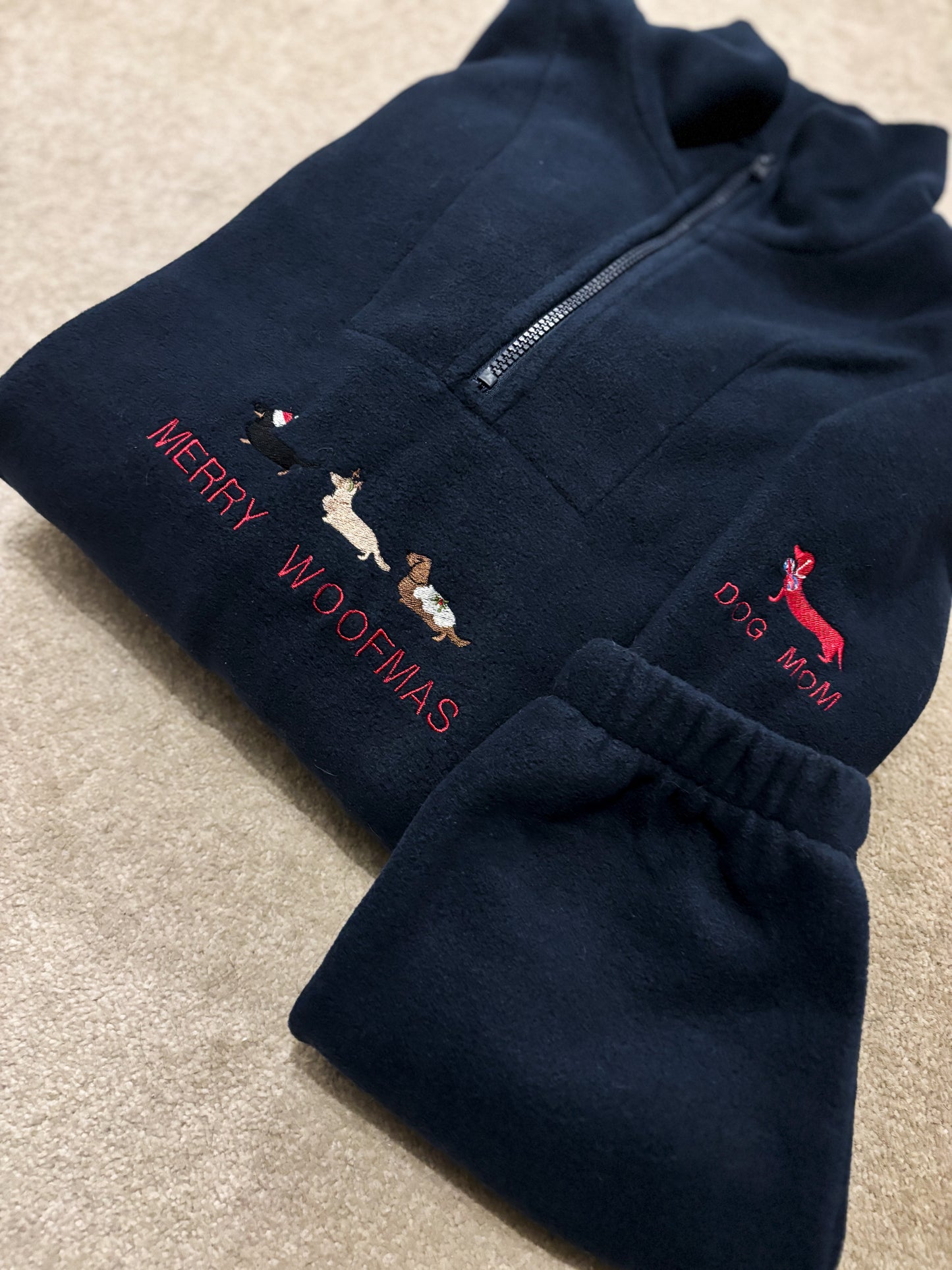 'Merry Woofmas' Quarter Zip Personalised Fleece