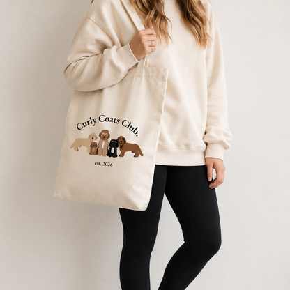Curly Coats Club Printed Cotton Tote Bag, Everyday Canvas Shopper