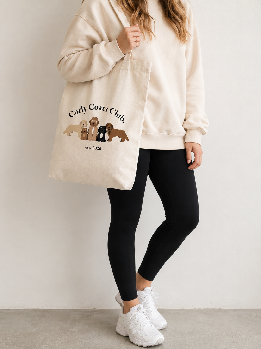 Curly Coats Club Printed Cotton Tote Bag, Everyday Canvas Shopper