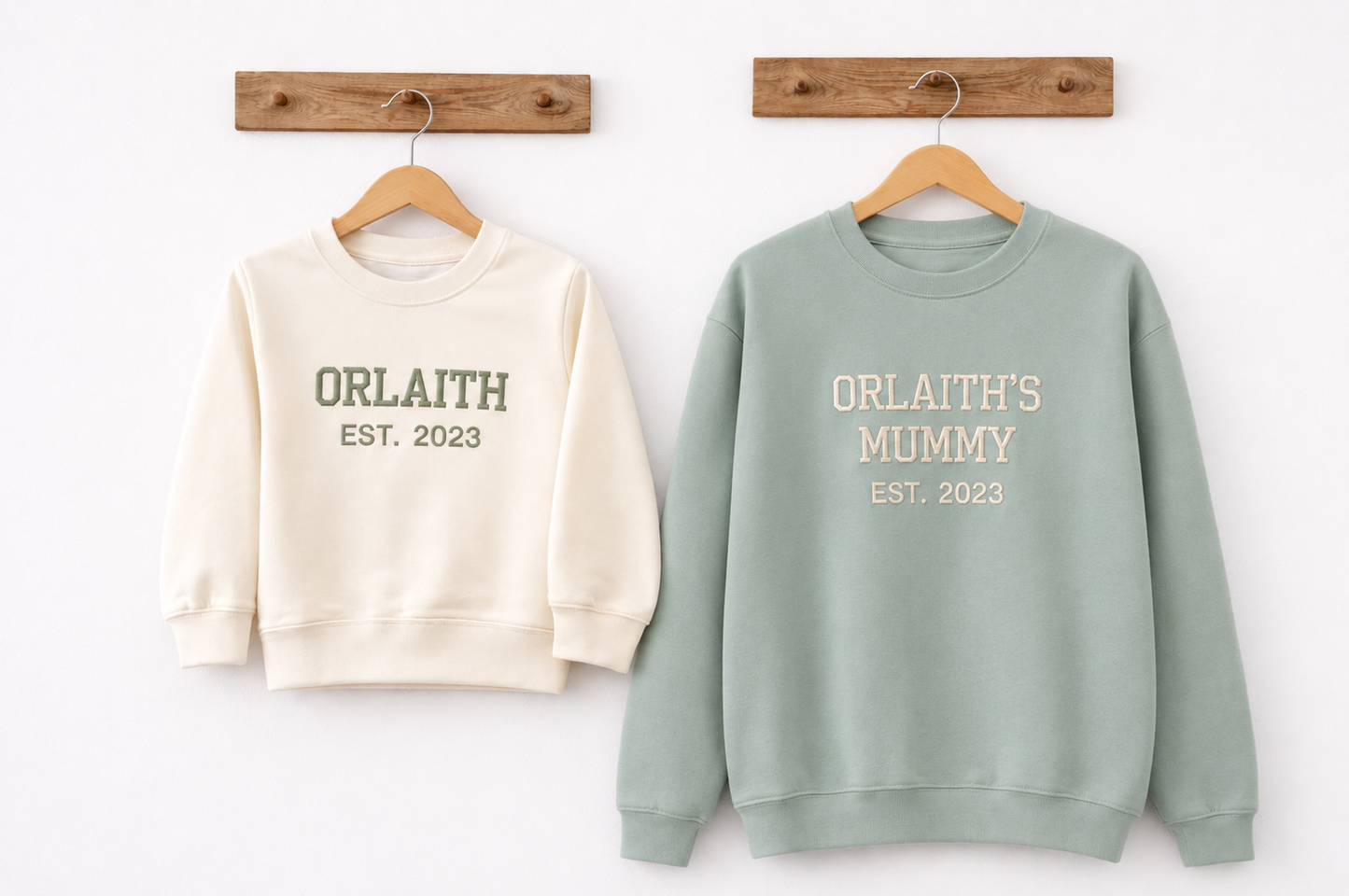 Personalised Mama and Me Matching Varsity Mini Sweaters | Embroidered Family Set | Matching Outfits for Mum and Child