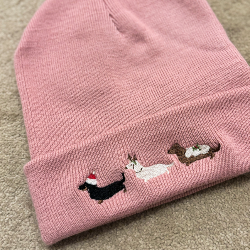 Christmas Dachshund Embroidered Beanie