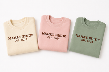 Personalised Mama and Me Matching Varsity Mini Sweaters | Embroidered Family Set | Matching Outfits for Mum and Child