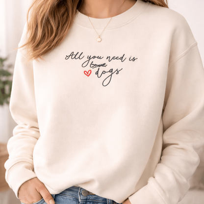 'All You Need Is Love (and Dogs)' Personalised Children's Sweater | Embroidered Kids Sweatshirt | Dog Lover Gift - Boog and Bear
