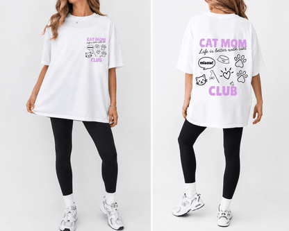 Cat Mom Club T-Shirt | Printed Front & Back Graphic Tee | Cat Lover Gift | Sizes XS–2XL - Boog and Bear