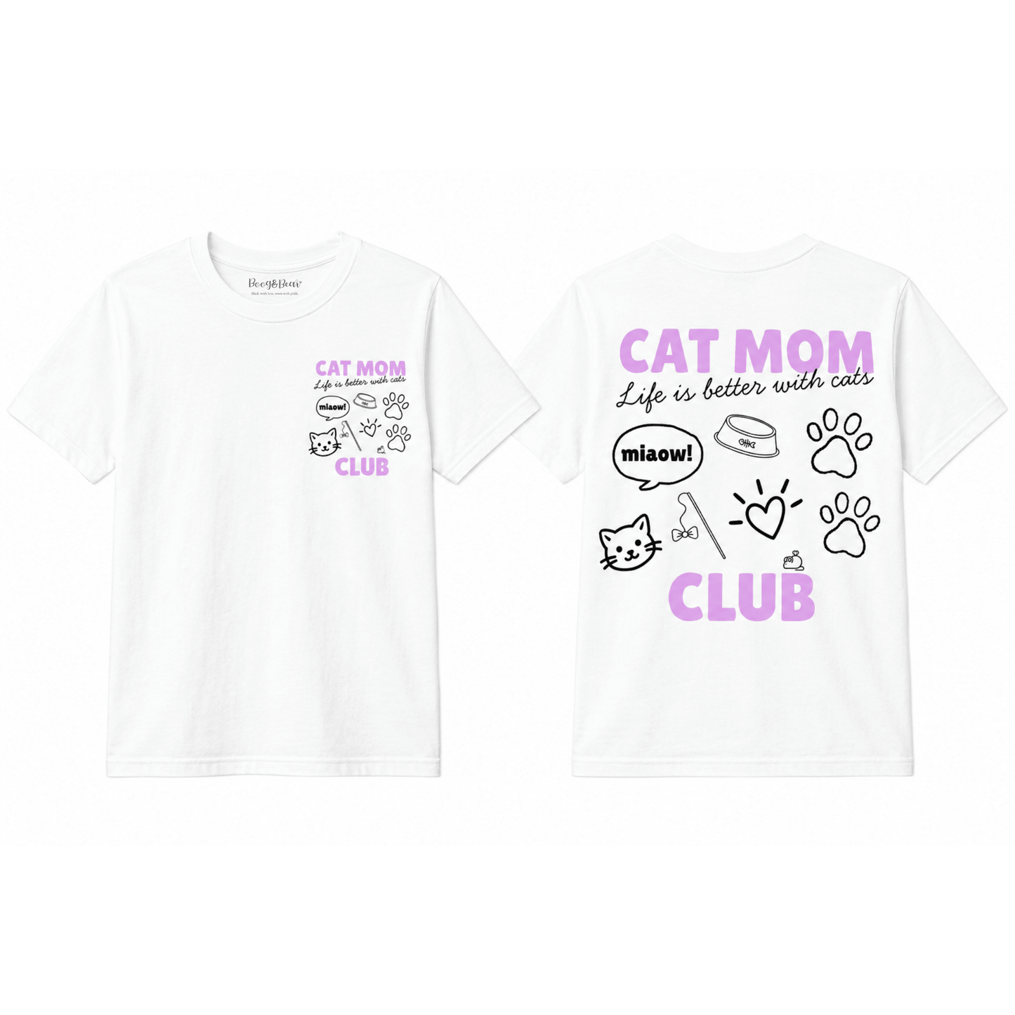 Cat Mom Club T-Shirt | Printed Front & Back Graphic Tee | Cat Lover Gift | Sizes XS–2XL - Boog and Bear