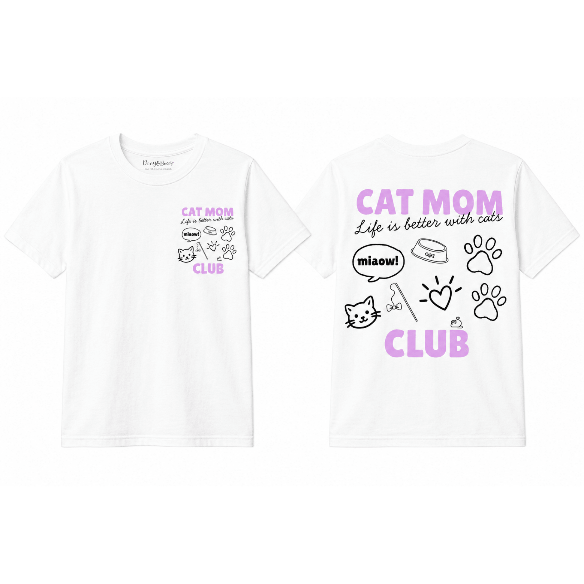 Cat Mom Club T-Shirt | Printed Front & Back Graphic Tee | Cat Lover Gift | Sizes XS–2XL - Boog and Bear