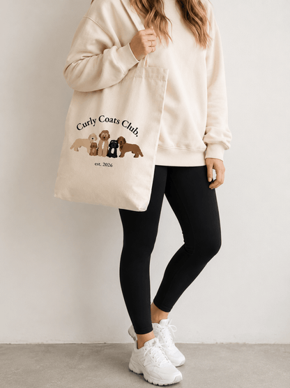 Curly Coats Club Printed Cotton Tote Bag, Everyday Canvas Shopper - Boog and Bear