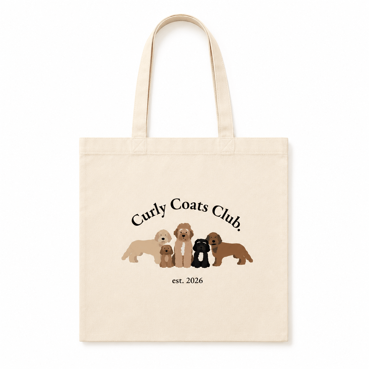 Curly Coats Club Printed Cotton Tote Bag, Everyday Canvas Shopper - Boog and Bear