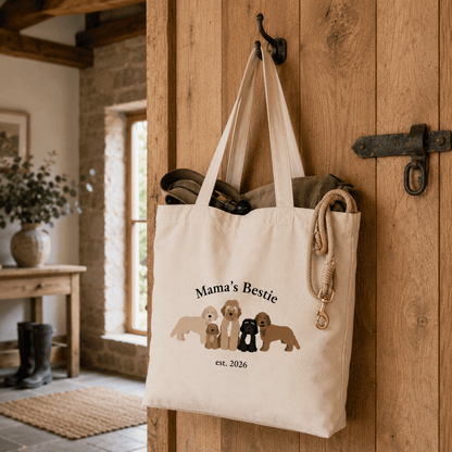 Curly Coats Club Printed Cotton Tote Bag, Everyday Canvas Shopper - Boog and Bear