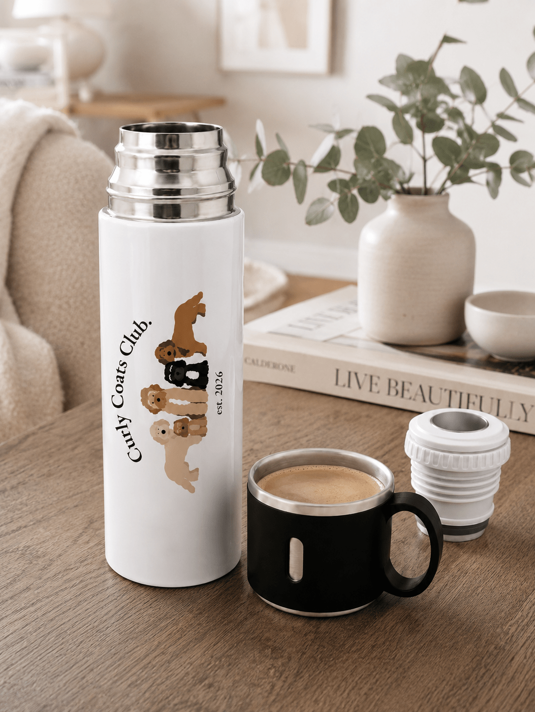 Curly Coats Club Stainless Steel Flask with Cup Lid/Travel Water Bottle - Boog and Bear