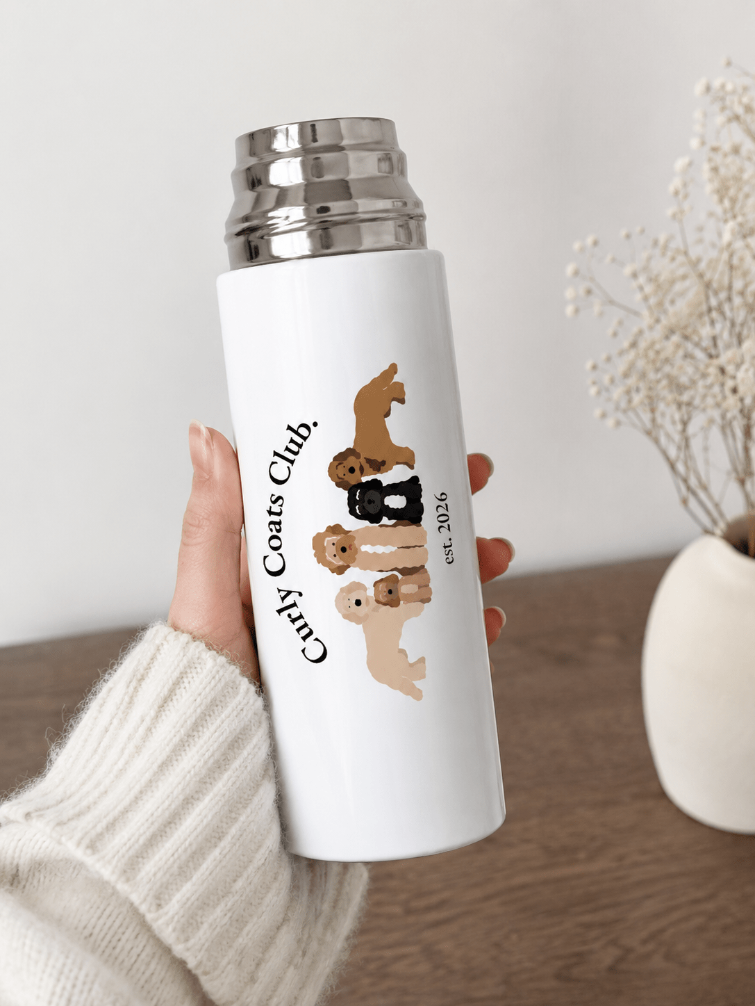 Curly Coats Club Stainless Steel Flask with Cup Lid/Travel Water Bottle - Boog and Bear