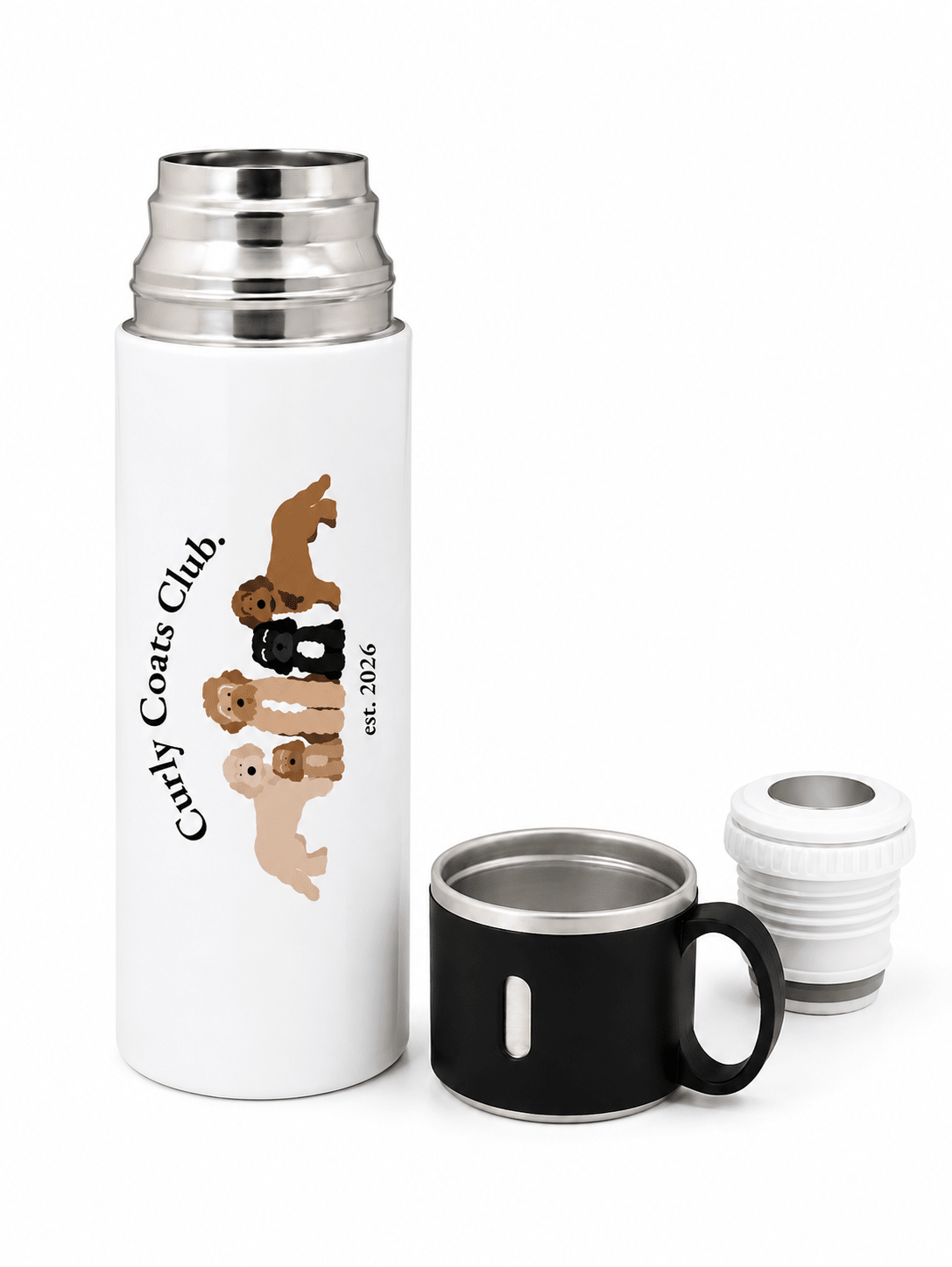 Curly Coats Club Stainless Steel Flask with Cup Lid/Travel Water Bottle - Boog and Bear