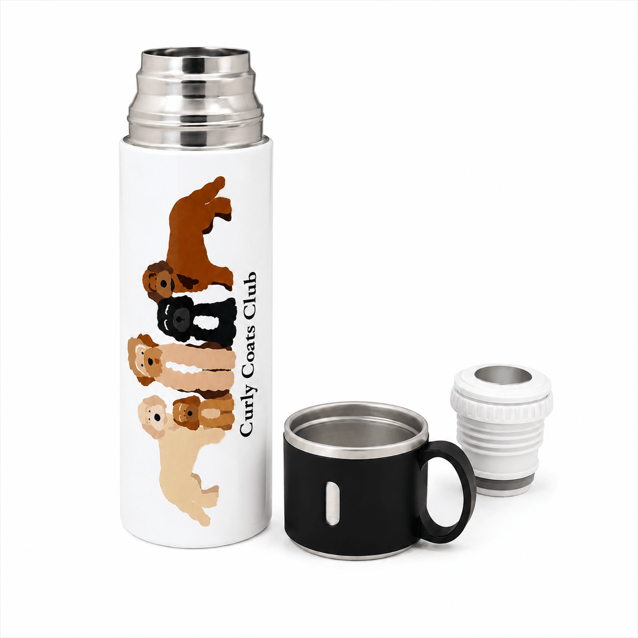 Curly Coats Club Stainless Steel Flask with Cup Lid/Travel Water Bottle - Boog and Bear