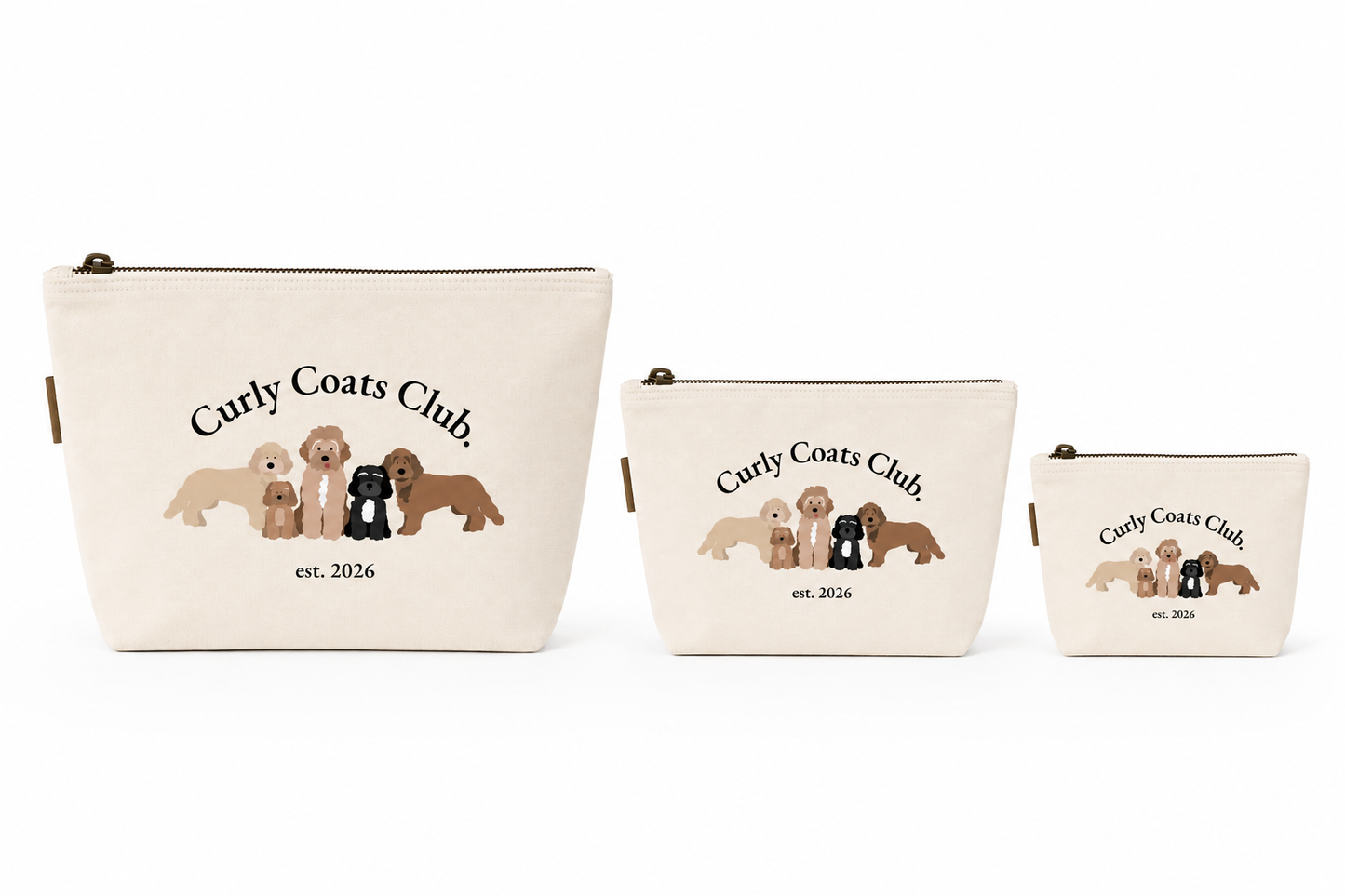 Curly Coats Club Cotton Canvas Accessory Bag, 3 Sizes