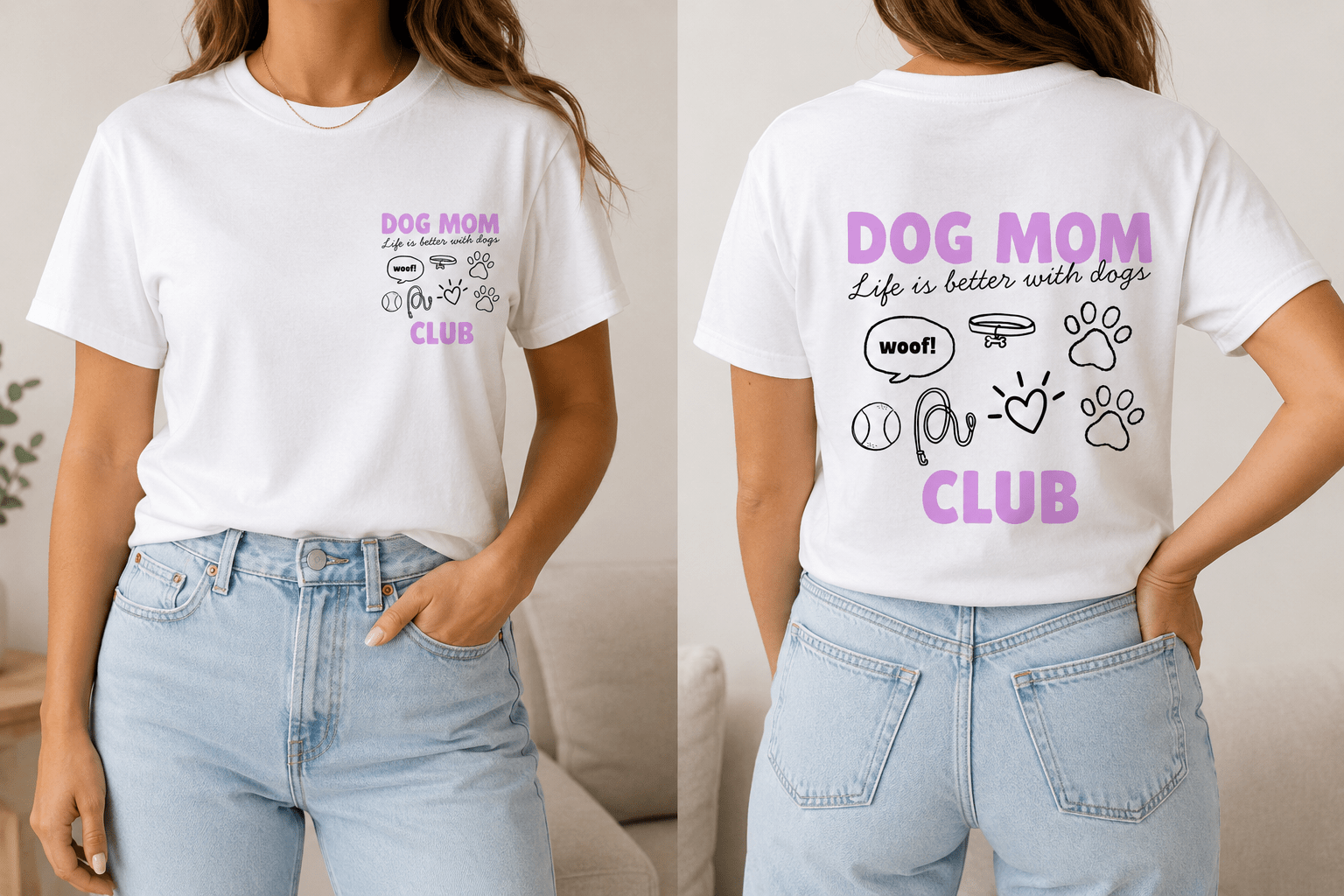 Dog Mom Club T-Shirt | Printed Front & Back Graphic Tee | Dog Lover Gift | Sizes XS–2XL - Boog and Bear
