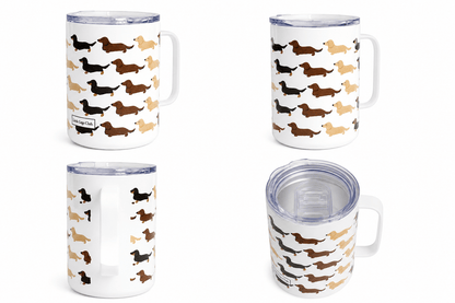 Little Legs Club 12oz Camping Mug with Lid | Hot & Cold Drinks | Dachshund Design | Dog Lover Gift | Individually Boxed - Boog and Bear