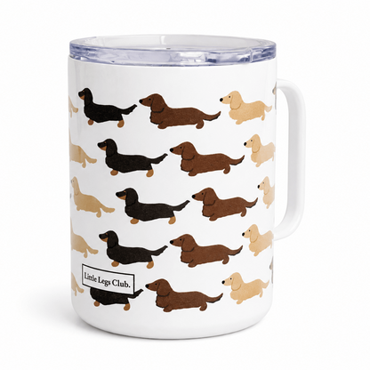 Little Legs Club 12oz Camping Mug with Lid | Hot & Cold Drinks | Dachshund Design | Dog Lover Gift | Individually Boxed - Boog and Bear