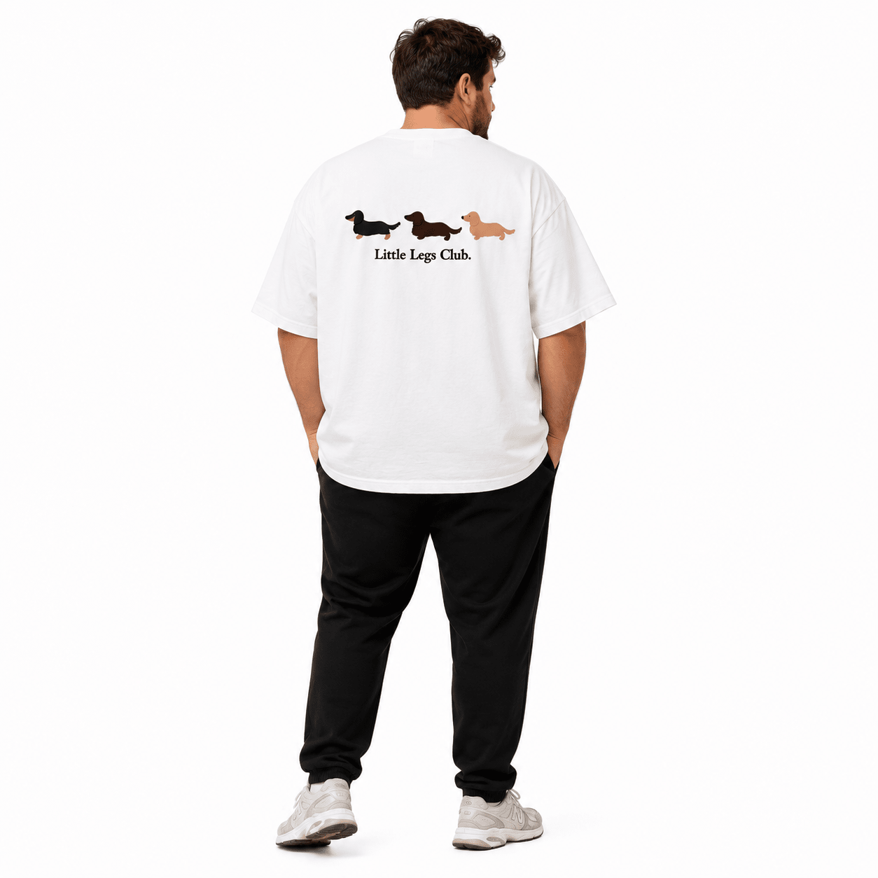 Little Legs Club Adult T-Shirt | Dachshund Back Print | White | Sizes XS–2XL | Dog Lover Gift - Boog and Bear