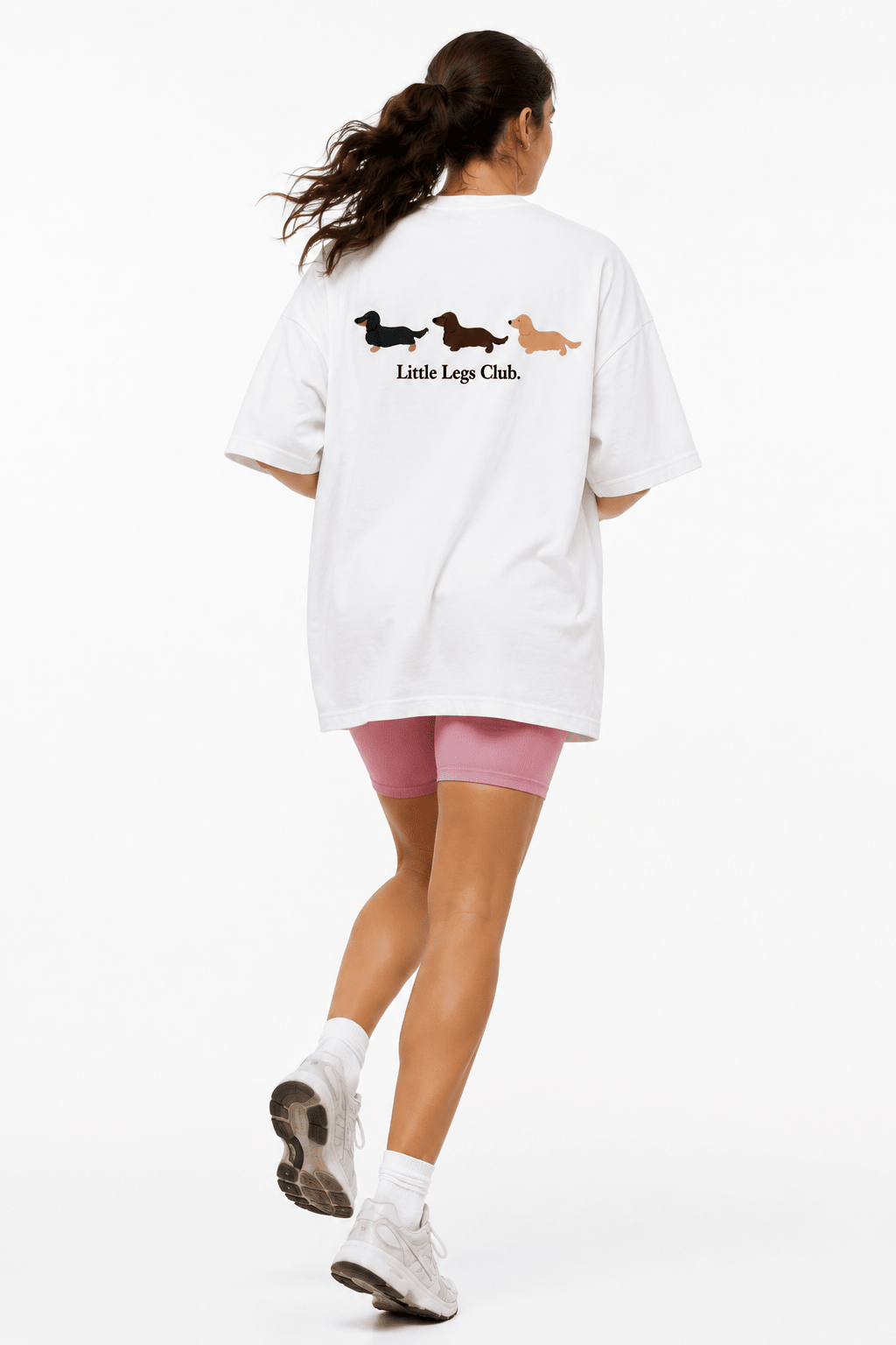 Little Legs Club Adult T-Shirt | Dachshund Back Print | White | Sizes XS–2XL | Dog Lover Gift - Boog and Bear