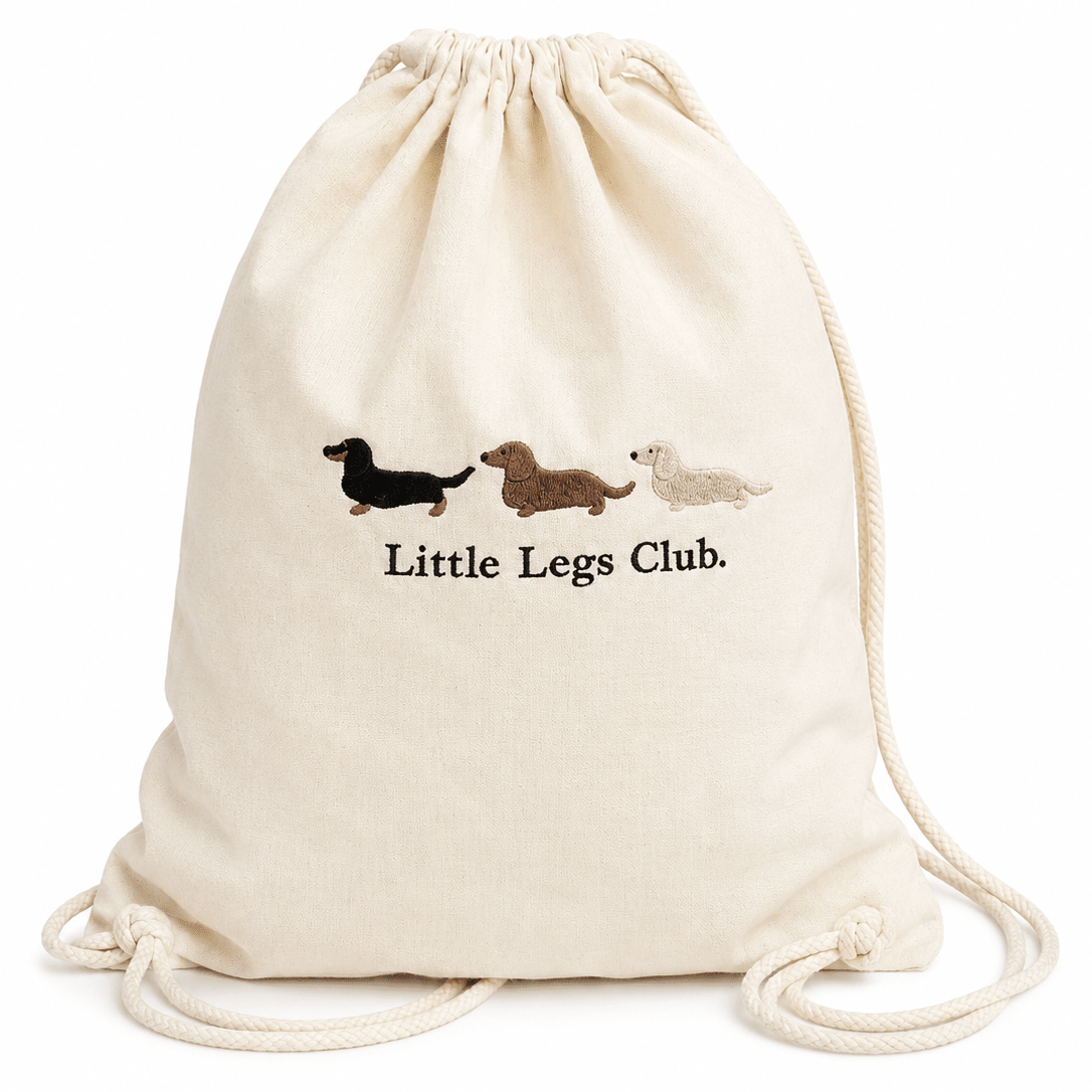 Little Legs Club Embroidered Drawstring Bag | 100% Cotton | Dachshund Design | Dog Lover Gift - Boog and Bear