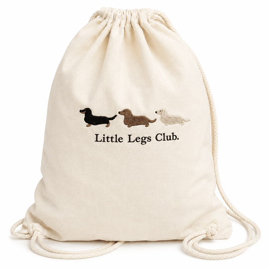 Little Legs Club Embroidered Drawstring Bag | 100% Cotton | Dachshund Design | Dog Lover Gift - Boog and Bear