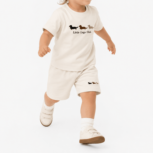 Little Legs Club Kids Shorts and Tee Set | Dachshund Design Sweatshirt | Cream | Ages 1–9 | Dog Lover Gift (Copy) - Boog and Bear