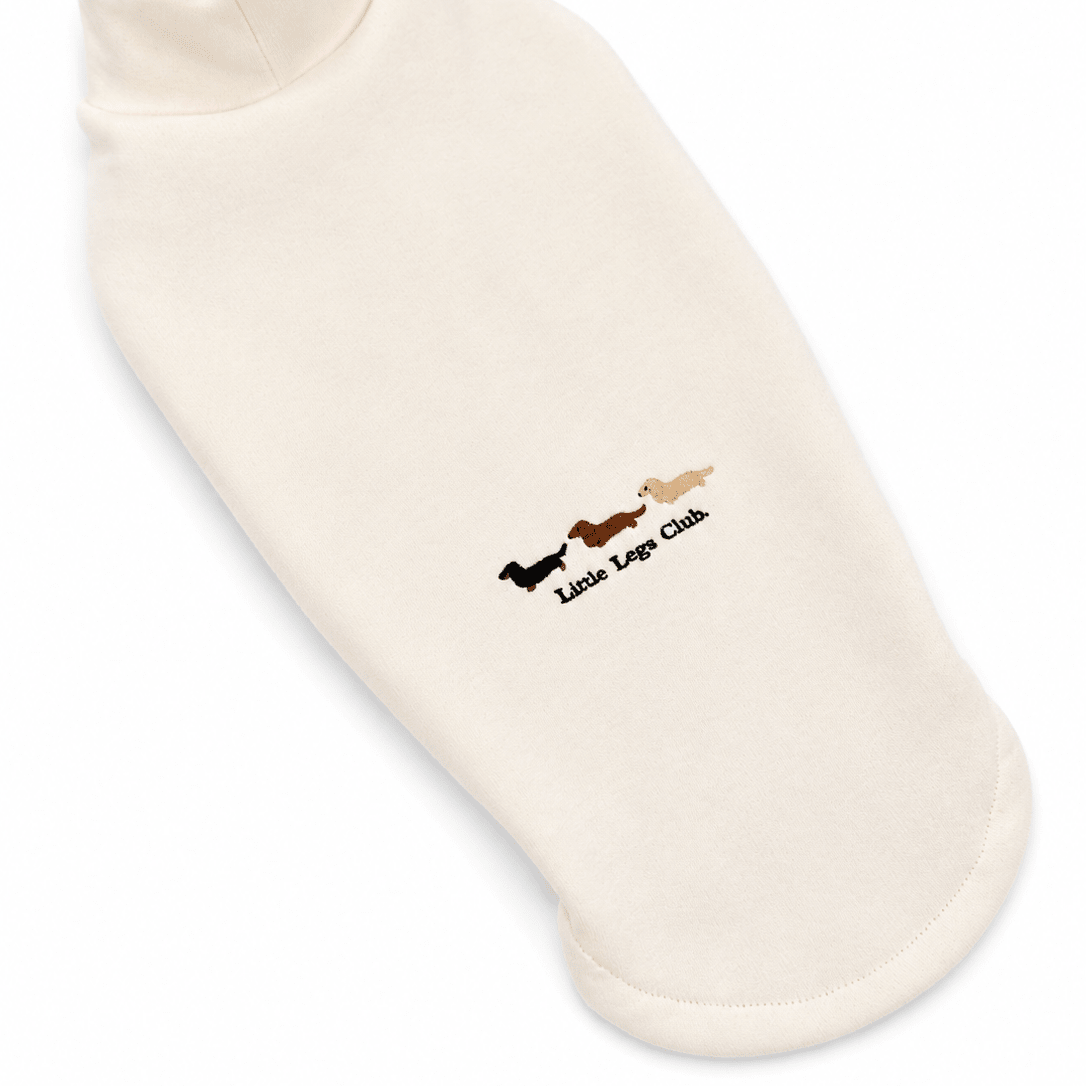 Little Legs Club Made to Measure Dog Sweater | Embroidered Dachshund Design | Cream | Custom Fit for Your Dog - Boog and Bear