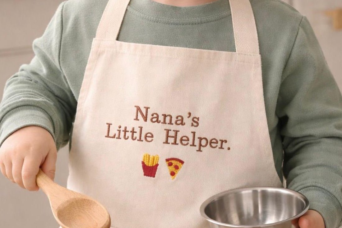 Personalised Children's Cotton Apron | Embroidered Junior Apron | Kids Baking & Cooking Gift | One Size - Boog and Bear