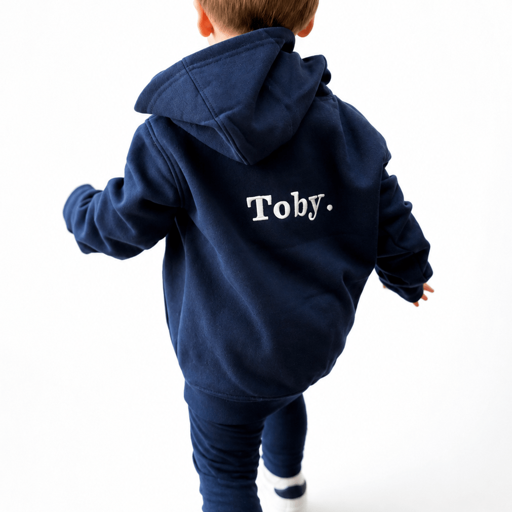 Personalised Children's Hoodie | Embroidered Front & Back | Kids Hooded Sweatshirt | Pale Pink, Navy or Khaki | Ages 1–13 - Boog and Bear