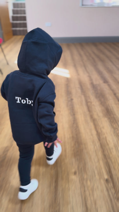 Personalised Children's Hoodie | Embroidered Front & Back | Kids Hooded Sweatshirt | Pale Pink, Navy or Khaki | Ages 1–13